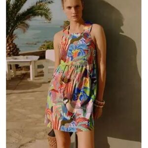 The Art Anthro X Orane Sigal Colorful Cotton Summer Dress Bird Jungle Print SZ S